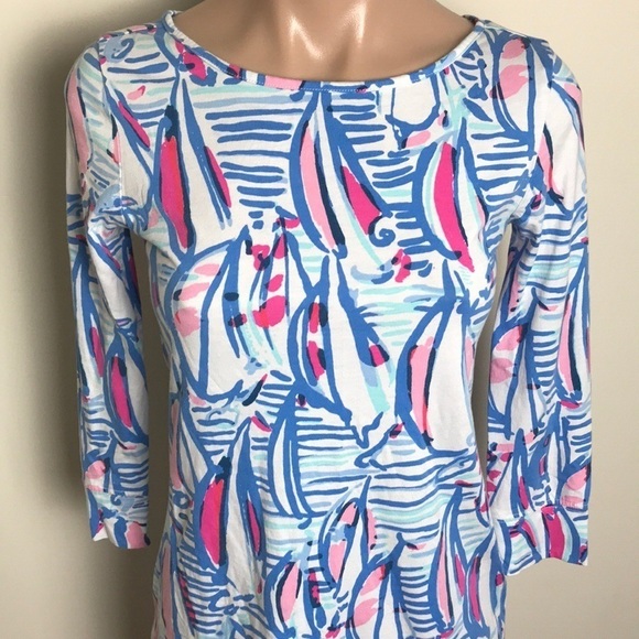 Lilly Pulitzer Marlowe Dress Sailboats Red Right Shift T-shirt XXSmall Nautical - Picture 3 of 8